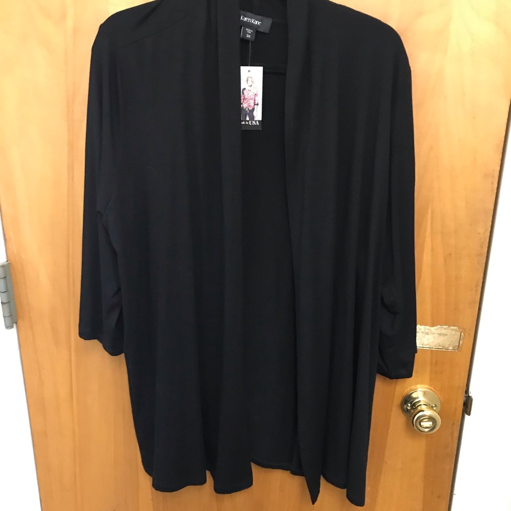 KAREN KANE Womens Black 3/4 Sleeve Open Front Knit Jacket 3X NWT made in USA